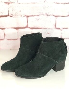 TOMS Black Suede Stacked Block Heel Size 10 Ankle Boots Booties